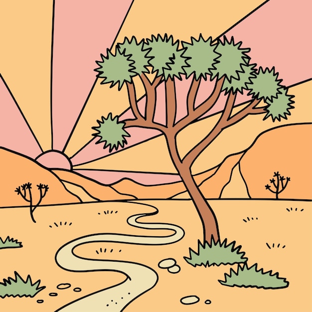 Joshua desert with trees paesaggio america wild west natura deserto polveroso con arizona prairie path a