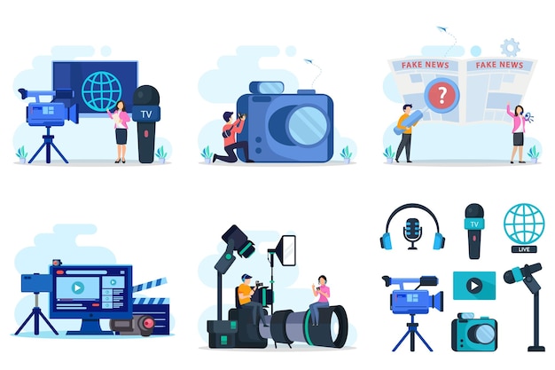 Vector journalist header concept newspaper internet and journalism vector illustration in cartoon stylex9