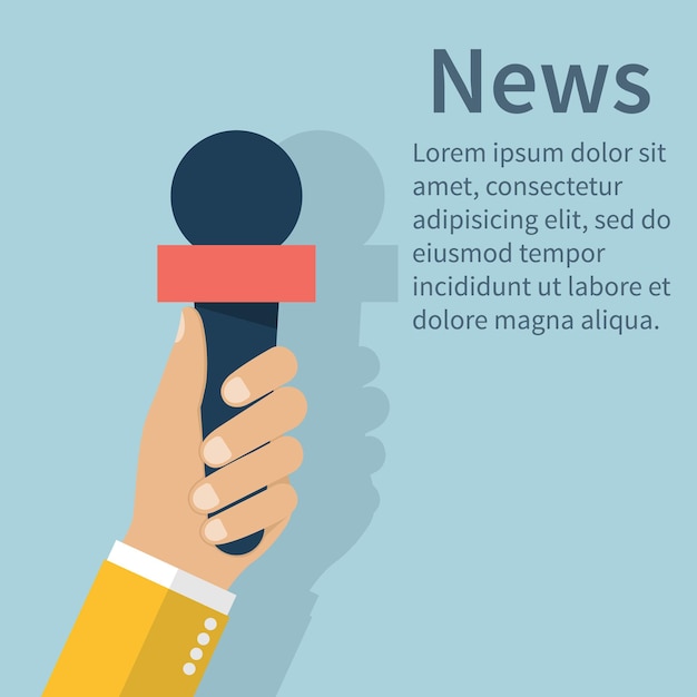 Journalist holding microphone journalism concept live news template interview news reporter press isolated interviewer media paparazzi vector