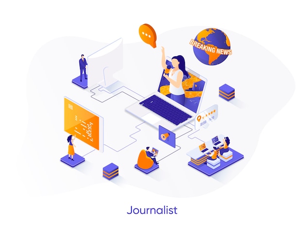 Journalist isometric   illustration with people characters