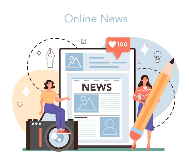 Journalist online service of platform Tv-verslaggever interviewt een persoon Massamedia beroep Online nieuws Platte vectorillustratie