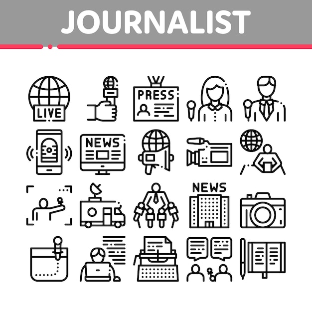 Journalist reporter collection icons set