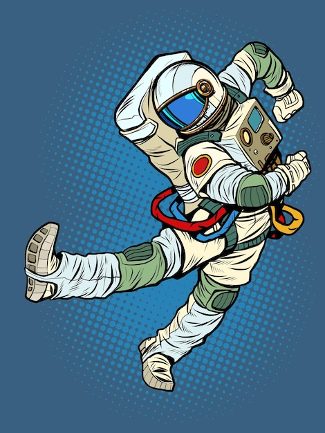 Joy dance jump the characteristic emotional pose of a astronaut man