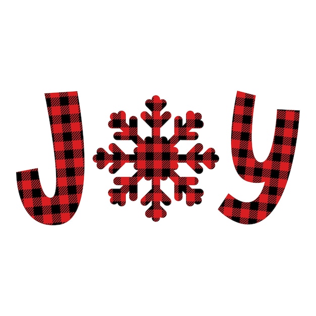 버팔로 격자 무늬 눈송이 Holiday가 있는 Joy 디자인은 크리스마스 휴일을 위한 Joy 글자를 인용합니다.