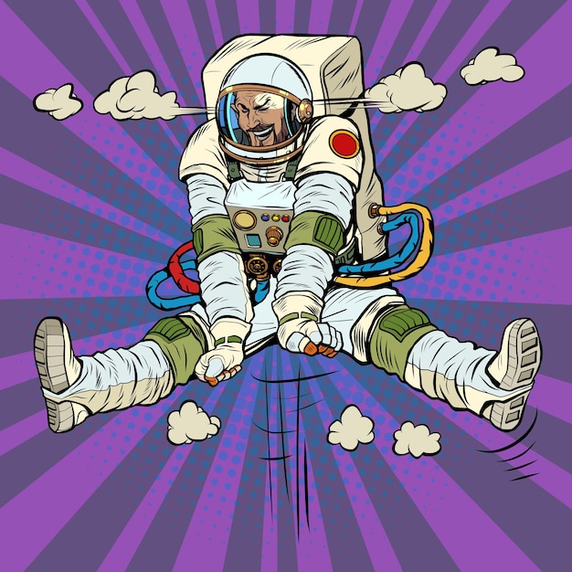 Joy hyper jump cartoon emotion the characteristic emotional pose of a astronaut man