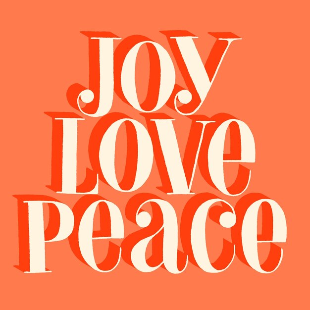 Joy Love Peace handgetekende belettering offerte voor de kersttijd. Tekst voor sociale media, print, t-shirt, kaart, poster, relatiegeschenk, bestemmingspagina, webdesignelementen. vector illustratie