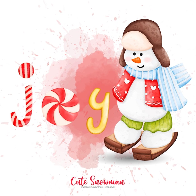 Joy Snowman met kerstman cadeauzakje Digitale verf aquarel illustratiexDxA