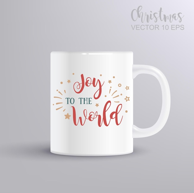 joy to the world card holiday lettering ink illustration merry christmas concept with mug mockup