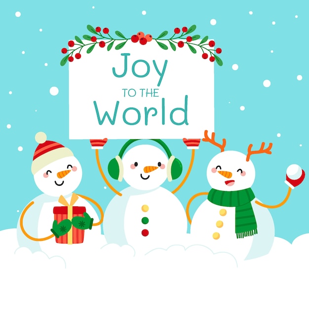 Joy to the world lettering con elementi natalizi