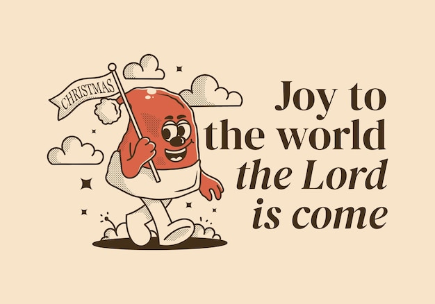 Vector joy to the world the lord is come mascot character illustration of walking christmas hat