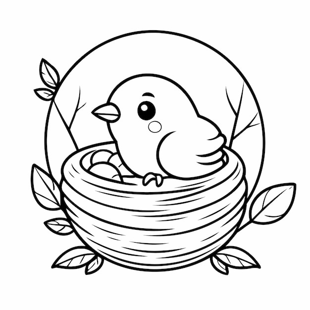 Vector joyful bird drawing illustration for coloring page