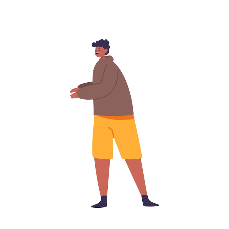 Vector joyful black boy with a warm smile exuding confidence and positivity while gesturing with expressive hand movements