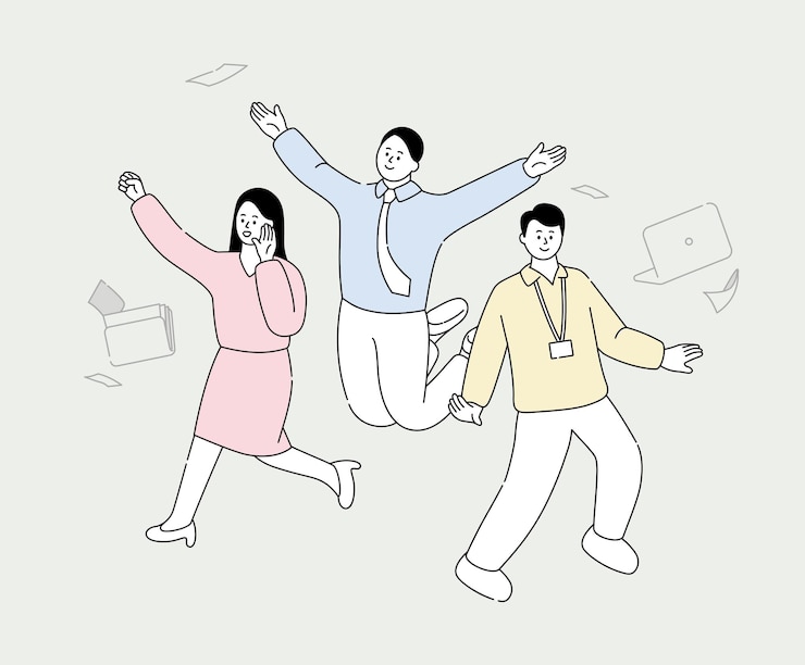 Vector 즐거운 비즈니스 사람들이 그림 설정 무료 흥분 던지고 행복 벡터 드로잉 손 그리기