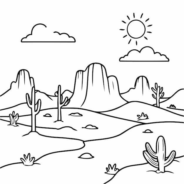 Vector joyful desert landscape doodle for toddlers book