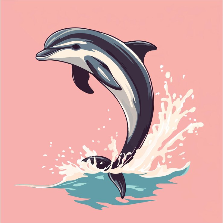 Vector joyful dolphin leaping through waves vector illustration