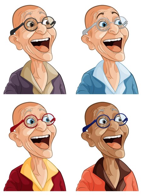 Vector joyful elderly characters expressing happiness