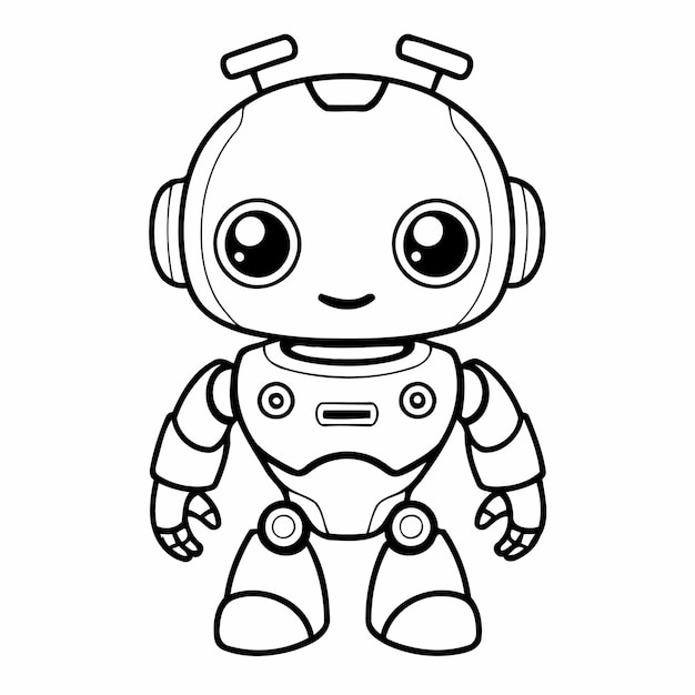 Vector joyful friendly robot colouring book cover design