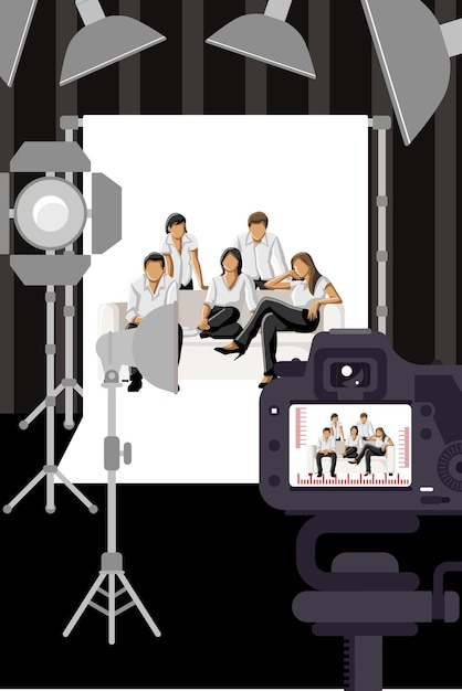 joyful friends capturing memories together in a professional photoshoot setup group of happy people