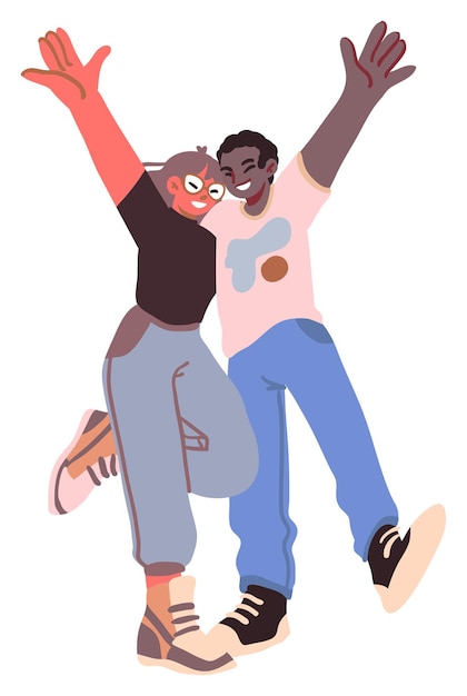 joyful friends celebrating with high five
