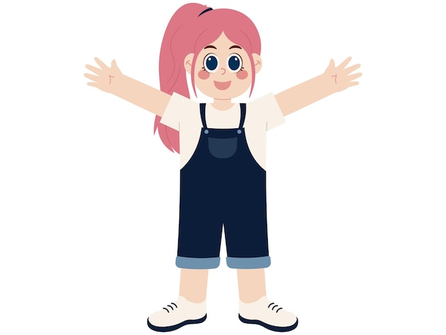 手を挙げてうれしそうな韓国の女の子のイラスト