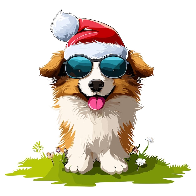 Vector joyful lassie dog with santa hat vector art