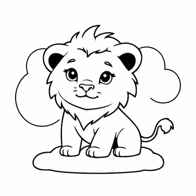 joyful lion doodle illustration for kids page