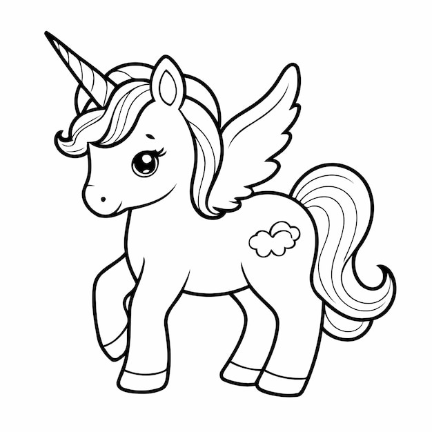 Vettore un gioioso disegno dell'unicorno arcobaleno per bambini piccoli.