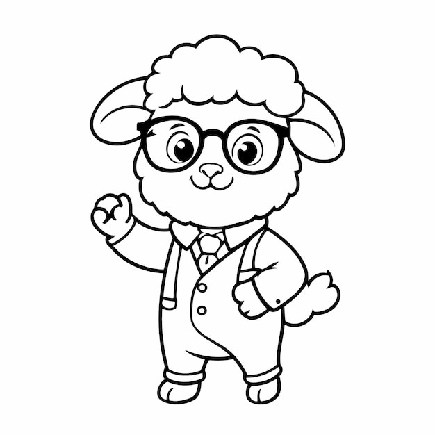 Joyful sheep illustration for colouring page