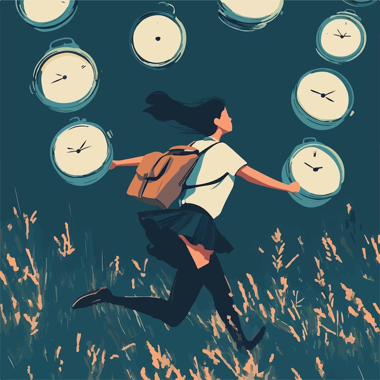 Vector joyful vector character running in a vibrant field vector illustration