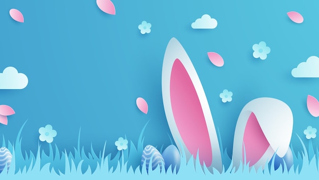 Vector joyous easter holiday featuring eggs rabbit ears and flowers against a vibrant backdrop and paper