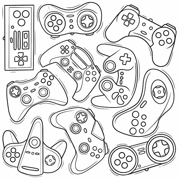 Vector joystick controller doodle vector line art