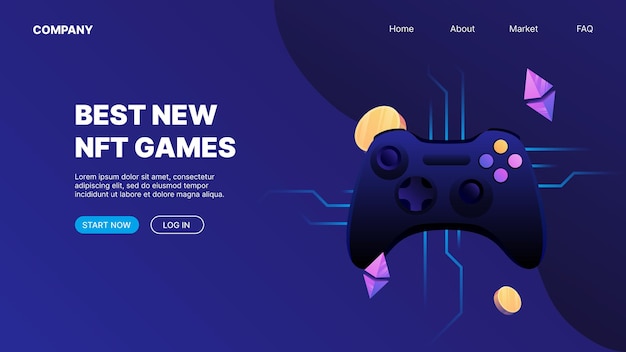 Joystick gamecontroller digitaal activum vliegende munten cryptocurrency logo's P2E Crypto Games Landing Page Concept Beste nieuwe NFT-games