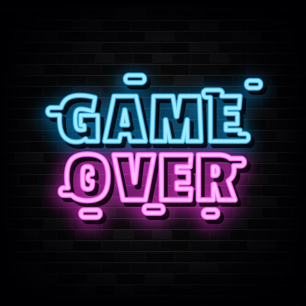 Vector joystick level death display gamer text logo game room template glow lamp game over elec