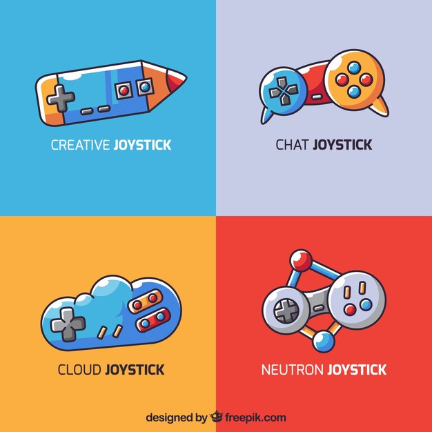 Вектор Коллекция логотипов joystick с плоским дизайном