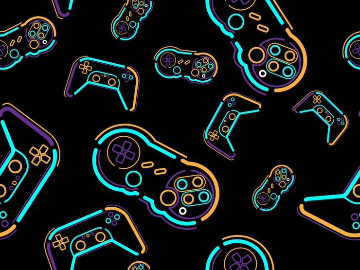 Vector joystick seamless vector pattern game console symbol gamepad for video 3d vr ar bright modern gadget