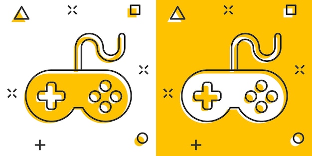 Joystick sign icon in comic style Gamepad vector cartoon illustration on white isolated background Gaming console controller business concept splash effect