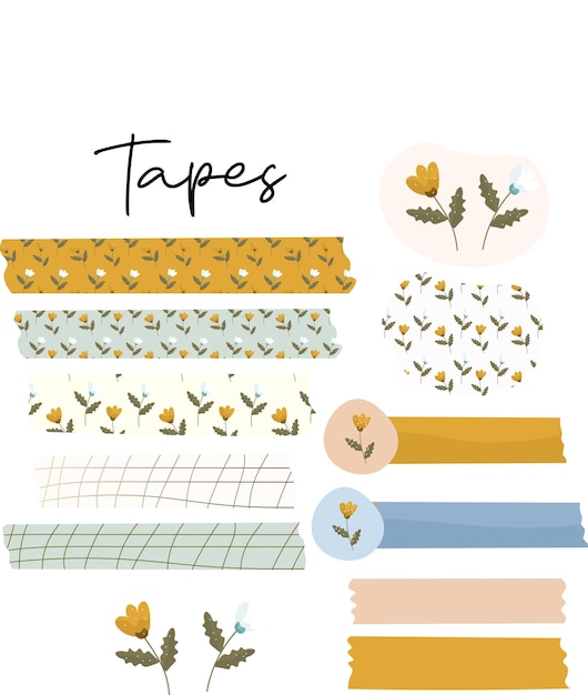 Jpeg tapes planner stickers sticker set flowe tape patroon illustratie vector patroon geschenk roze set