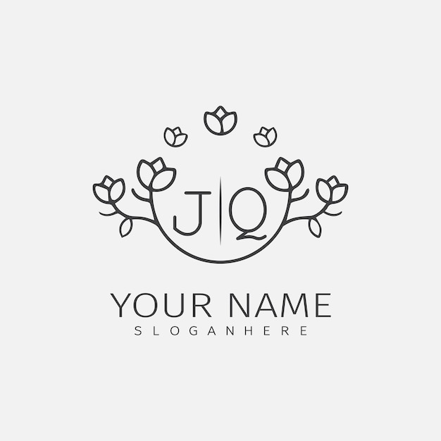 JQ initial monogram wedding with creative circle line flower