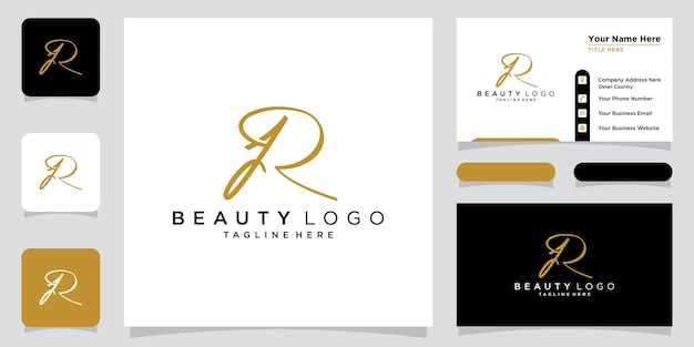 Jr initial handwriting logo vector with business card design premium vector