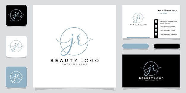 Jr initial handwriting logo vector with business card design premium vector