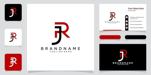 JR Letter Logo Design Template Vector met visitekaartjeontwerp Premium Vector