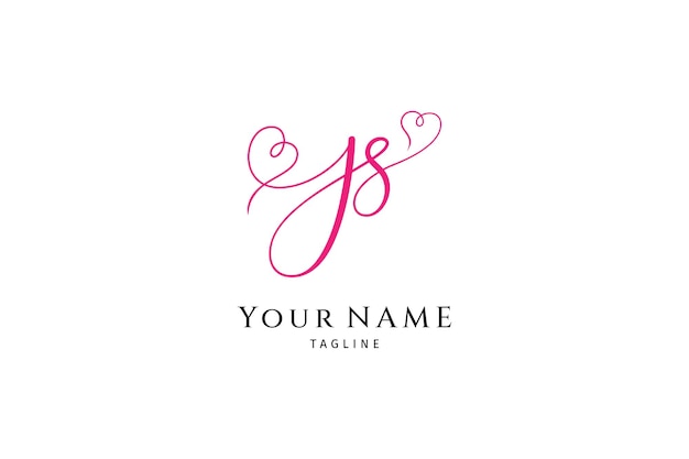Js letter logo-ontwerp met variatie van liefdesymbool met roze kleurontwerp