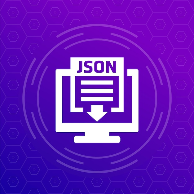 JSON file download icon with computer vector