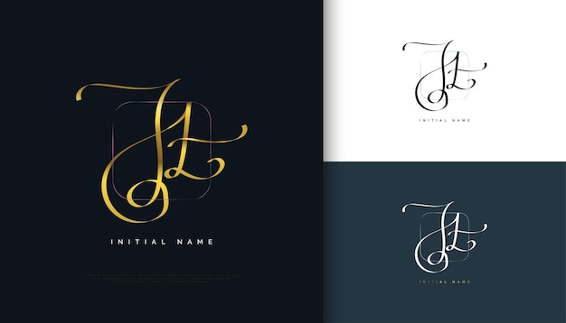 Jt initial signature logo design with elegant and minimalist gold handwriting style initial j and t logo design for wedding fashion jewelry boutique and business brand identity