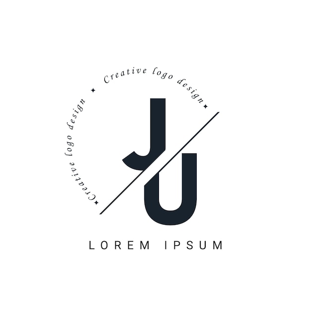 JU Letter Logo Design met een Creative Cut Creatief logo ontwerp