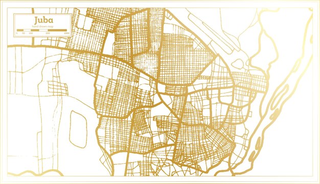 Juba South Sudan City Map in Retro Style in Golden Color Outline Map