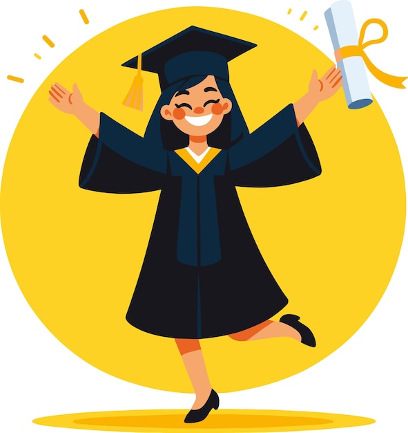 Vector jubilant female graduate celebration vector