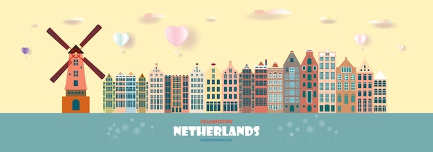 Vector jubileum en feestdag nederland in amsterdam reisoriëntatiepunt europa
