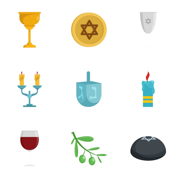 Judaism icon set. Flat set of 9 judaism vector icons