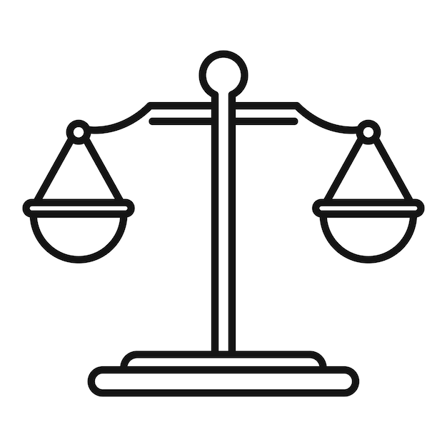 Значок баланса судьи. Контур иконки вектора баланса судьи для веб-дизайна, выделенный на белом фоне.